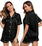 LecGee Womens Pajamas Set Silk Satin Sleepwear Short Sleeve Nightwear Button Down Pj Lounge