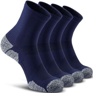 CWVLC Compression Athletic Unisex Quarter Socks Cushioned, 4-Pairs Navy Blue, L