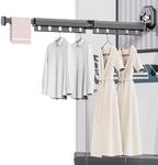 GIOD Retractable Clothes Drying Rack with Suction Cup, Reusable Wall-mounted Clothes Laundry Hanger with Extension Rod, 3-fold Invisible Clothes Drying Rod 92cm, for Balcony Bathroom (Gray-92cm)