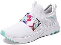 PUMA Women's Softride Sophia Slip On Running Shoe, White/Aruba Blue, 7.5