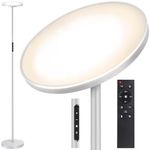 OUTON Floor Lamp Modern, LED Torchiere Lamp 30W 3000LM, Tall Standing Lamp with 4 Color Temperatures, Stepless Dimmable, Remote and Touch Control, 1 Hour Timer for Living Room Bedroom, Silver Grey