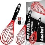 Anaeat Silicone Whisk, Thick Stainless Steel Wire Inner - Heat Resistant Kitchen Whisks for Non-Stick Cookware, Balloon Egg Beater for Blending, Beating, Frothing & Stirring (8.5"+10.5"+12" Red)