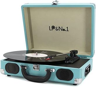 LP&No.1 Portable Suitcase Turntable with Stereo Speaker,3 Speeds Belt-Drive Vinyl Record Player,Classic Blue