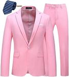 MOGU Men Slim Fit 2 Piece Suit One Button Notch Lapel Tuxedo for Prom (Suit Jacket + Pants) - Pink - US Size 38R/Waist 34