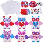 12 Sets DIY Owl Heart Card Holder Boxes Craft Kit Owl Exchange Mailboxes Favor Containers Cards Treats Boxes with Heart Stickers Pom-poms Googly Eyes for Kids Mother's Day Valentine's Day Project