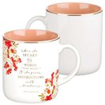 Christian Art Gifts Floral Ceramic Coffee Mug with Gold Rim – 14 oz. Lead & Cadmium-free, Non-toxic Inspirational Scripture Coffee & Tea Mug for Women with Bible Verse: When She Speaks –Proverbs 31:26