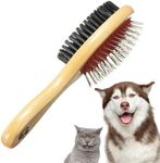 Wooden Dog Brush for Grooming Double Sided Pet Hair Grooming Brushes Shedding Messaging & Cleaning 2 in 1 Pin & Bristle Soft Dogs Comb Brush for Dogs & Cat Long or Short Haired