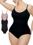 Daburuli Shapewear women bodysuit tummy control, Seamless waist trainer body shaper corset for weight loss, sexy compression body suit butt lifter (Black&nube 2pcs, M)