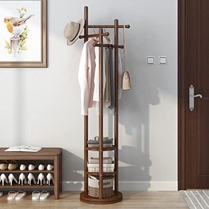 KungFuWood Appendiabiti Indipendente, Appendiabiti da Terra Legno Albero Con 3 Aste per Appendere, Robusto e Facile da Montare Appendiabiti da Terra, Adatto per Camere da Letto (Marrone Noce)