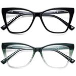 LKEYE Oversized Reading Glasses Women Cat Eye Photochromic Computer Reader Stylish Ladies Designer Fashion Big Unbreakable Eyewear 2Pack Black & Dark Green +2.50 x