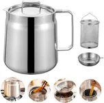 Generic Stainless Steel Oil Filter Pot (68oz), Heavy Duty 2L Bacon Grease Saver with Strainer and deep fryer basket,Multi-function 304 Fat Separator for Kitchen, Bright Silver
