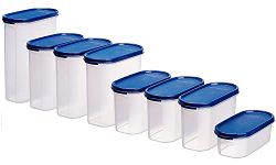 Signoraware Oval Modular Multi-Purpose Plastic Containers Set of 8 with Lid for Kitchen | Food Grade BPA Free Leak Proof (Set Contains -2.3Litersx1 | 1.7Litresx3 | 1.1 Litresx3 | 500mlx3 | Mod Blue)