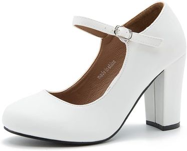 MAIERNISI JESSI Women's Mary Jane Heels Closed Toe Block Heel Round Toe Chunky High Heel Pumps, Matte White, 12