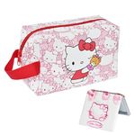 Kitty Travel Cosmetic Bag, Large Capacity Cartoon Cosmetic Pouch Makeup Bag with Zipper, PU Travel Toiletry Bag Makeup Accessories Organizer, Foldable Storage Bag Makeup Pouch for Girls