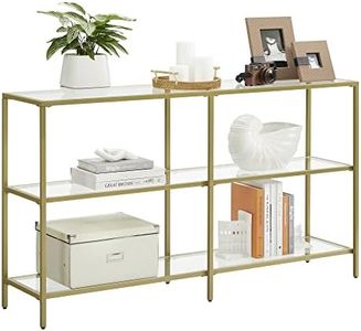 VASAGLE 51.2 Inch Console Table with 3 Shelves, Sofa Table, Entryway Table, Metal Frame, Tempered Glass Shelf, Modern Style, for Entryway Living Room Bedroom, Metallic Gold and Transparent ULGT024A01