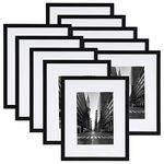 Giftgarden Black 8x10 Picture Frame Set of 10, Matted to 5x7 Picture with Mat or 8x10 Photo without Mat, Multi Frames for Gallery Wall Tabletop Display