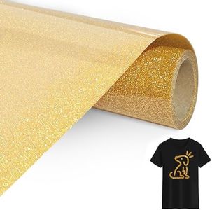 Bocguy Vinilo Textil Termoadhesivo Purpurina Oro, 30.5 CM X 152 CM Glitter Vinilo Textil Oro Fácil de Cortar y Desherbar, Purpurina Vinilo Termoadhesivo Textil para DIY Camisetas y Más Telas