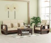 MURARAKA ART Wooden 4 Seater Sofa Set for Living Room, Four Seater Sofa for Office & Lounge, 3+1 Seater Sofa Sets for Home, Sheesham Wood (Light Walnut Finish)