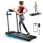 GYMAX Walking Pad Treadmill, 4 in 1 Under Desk Treadmill with Smart App Control, Manual Incline & 7-Layer Belt, 3.0HP Foldable Portable Treadmill for Running, Jogging & Walking for Home Gym (Blue)