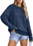 EVALESS Sweaters for Women Trendy Crewneck Long Sleeve Color Block Sweater Tops Casual Fall 2024 Chunky Cable Knit Pullover Sweaters Comfy Warm Outfits Loose Fit Clothes Blue X-Large