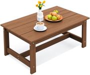 SERWALL HDPE Patio Coffee Table, Rectangle Outdoor Coffee Table, All-Weather Coffee Side Table for Balcony, Poolside, Deck, Garden, Brown