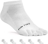 FUN TOES Women's Cotton Toe Socks-Barefoot Running- Breathable- 6 Pairs Pack-Size 9-11 Lightweight, White, One Size