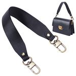 PH PandaHall Bag Handle Replacement, Black Genuine Leather Purse Strap 14.5" Short Bag Strap Cowhide Bag Handles Wide Bag Strap with Antique Bronze Swivel Buckles for Purse Handbag Tote, 1PC