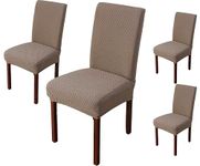 Styleys Elastic Chair Cover Stretch Removable Washable Short Jacquard Dining Chair Cover Protector Seat Slipcover (Pack of 4, Khaki, JCMC11)