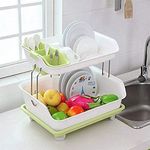 NINGALA ENTERPRISE Plastic Kitchen 2 Layer Sink Dish Plate Drainer Drying Rack Wash Organizer with Tray Utensil Holder Basket (Green)