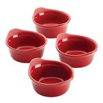 Rachael Ray Solid Glaze Ceramics Round Ramekins/Dipping Cup Set, 4 Piece, Red