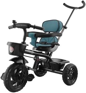 JoyRide Learn-to-Ride Trike on 3 Wheels with Safety Harness, Non-Slip Pedal,Storage Basket and Removable Parent Handle (Dark Green)