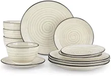 vancasso Dinnerware Sets 12 Pieces Bonbon Beige Dinner Set, Plates and Bowls Sets with Dinner Plates Bowls Handpainted Spirals Pattern Dish Sets, Service for 4