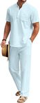 COOFANDY Men's Cotton Linen Sets 2 Piece Casual Short Sleeve with Pocket Shirt and linen pants with Pockets Outfits