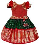 White Button Girl's Polyester Blend Readymade Lehenga Choli (Baby Jecq Red Line Choli-4-5 Years, Green_4 5