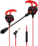 Headphones Gaming Earphones with Mic & Volume Control, X box One Switch Console In Ear Headset Earbuds Wired with Microphone, PC Computer PS 4 Phone games accessories earphone, Red