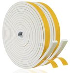 Adhesive Weather Stripping Foam Tape 12mm(W) x 6mm(T) Draught Excluder Tape for Door Window SoundProof Weather Strip Tape Seals for Gap Seal, 2 Rolls Total 8M Long White,