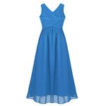 iiniim Big Girls V-Neck Chiffon Long Junior Bridesmaid Dress Wedding Evening Party Ball Prom Gowns Flower Girl Dress Blue 6