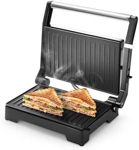 Longway Crisp Master 1000 W Multipurpose 180° Electric Grill Sandwich Maker | Auto Cut-Off | Non-stick Coating Cast Aluminum Plates | Adjustable Height Control & Floating Hinges - Metallic Silver