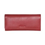 ROOTS Women's Genuine Leather RFID Protected Wallet Clutch Purse with Card Holder Capacity and Zipper Pocket, Red