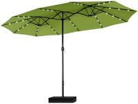 PHI VILLA 15ft Large Patio Umbrella with Solar Lights, Double-Sided Outdoor Market Rectangle Umbrellas with 36 LED Lights, Umbrella Base (Stand) Included, Lime Green