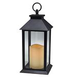Hanging Glass Panes Lantern Portable Led Candle Light Operated by 3AAA Battery Use for Garden Yard, Indoor & Decoration etc (Black)