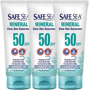 Safe Sea Zinc Oxide Sunscreen SPF50 | Clear Mineral Face Sunscreen Without White Cast | Anti-Jellyfish Sting Protective Lotion | Coral Reef Safe | Travel Size - 60ml (3 tubes)