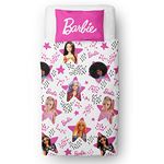 Barbie Official Single Childs Duvet Cover Set |Stars Design Reversible 2 Sided Bedding Including Matching Pillow Case | Character World Brands Single Bed Set