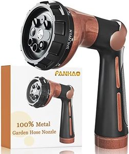 FANHAO Garden Hose Nozzle, 100% Heavy Duty Metal Water Hose Sprayer with 8 Spray Patterns, High Pressure Water Nozzle with Thumb Control, On Off Valve for Watering Plants, Washing Cars & Pets, Brown