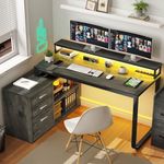 YITAHOME L Shaped Desk with Drawers, 55" Corner Computer Desk with Power Outlets, L-Shaped Desk with LED Lights & File Cabinet for Home Office, Grey