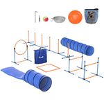 PawHut Dog Agility Training Equipment, 13PCS Dog Obstacle Course Starter Kit with 2 Tunnels, Adjustable Jumps & Ring, Weave Poles, Pause Box, Treat Bag, Bowl, Toys and Carrying Bag