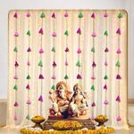 Party Propz White Backdrop for Decoration with Net Tassel Hanging and Led Light - 13 Pcs Diwali Decoration Items for Home Decor, Navratri Decoration Items for Home, Backdrop Cloth for Decoration