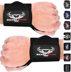 BEAST RAGE Envolturas de muñeca para Levantamiento de Pesas, Muscular, Rendimiento de Entrenamiento, Gimnasio, Correas para el Pulgar, Soporte de Vendaje de algodón elástico, puño (Negruzco)