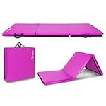 Bonnlo 6' Folding Tri-fold Gymnastics Gym Exercise Aerobics Mat, 6’x 2’x 2” PU Leather Tumbling Mats for Stretching Yoga Cheerleading Martial Arts (Purple)