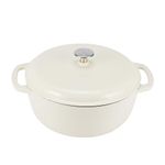 Amazon Basics Enameled Cast Iron Round Dutch Oven with Lid and Dual Handles, Heavy-Duty, 6-Quart, White